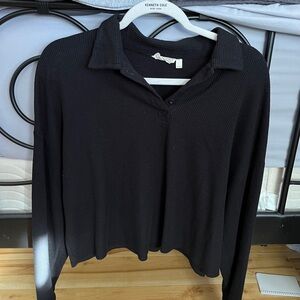 Oversized waffle knit henley long sleeve